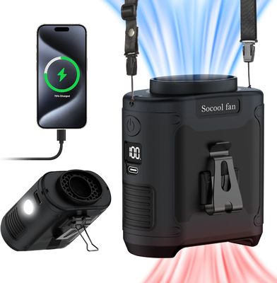 Ventilador Socool Clip de cintura de campamento multifunción Ventilador portátil 10000MAh con luz LED Sos