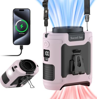 Fan Socool portátil 10000mAh Clip Fan de cintura SOS Luz LED Tipo-C Fuera Super Viento Super silencioso Fan de mesa multifunción