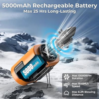 Ventilador Socool 4000mAh Ventilador de cintura de clip Naranja Negro Ventilador portátil multifuncional con cuerpo ABS chaqueta de silicona mango de acero mango de acero soporte