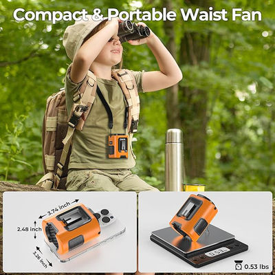 Ventilador Socool con batería recargable Ventilador portátil multifuncional 4000mAh Clip Ventilador de cintura Diseño compacto en color naranja Negro Para interiores y exteriores